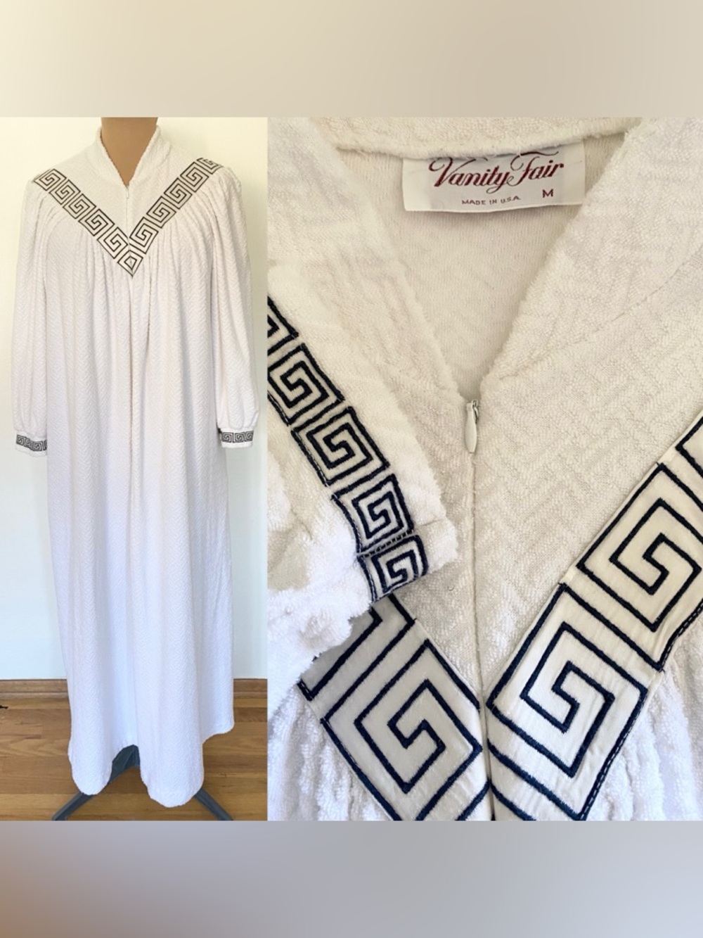 Vintage 60s VANITY FAIR Terry Chenille Bathrobe *Medium* White Cotton Caftan